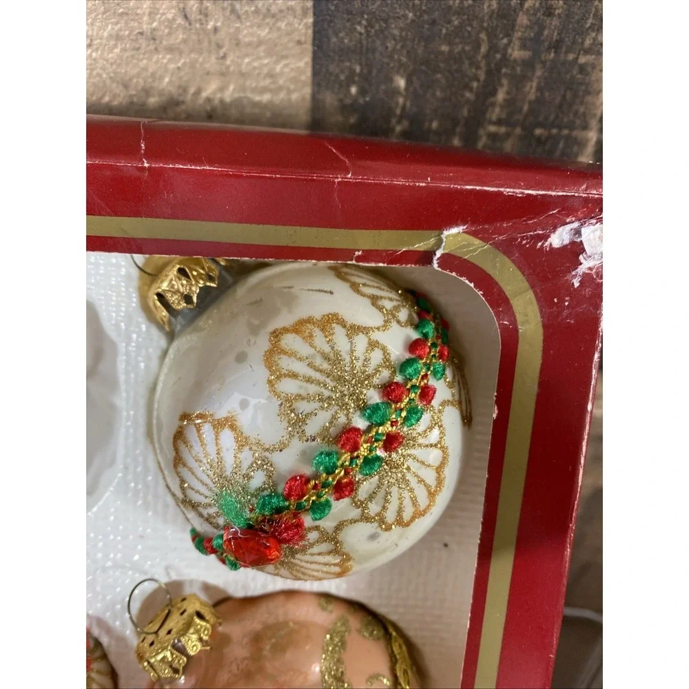 Vintage Victoria Collection Glass‎ Christmas Ornaments - Set of 3 - HEAVY WEAR